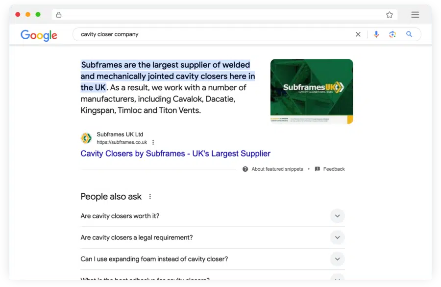 Subframes SERP Results Page