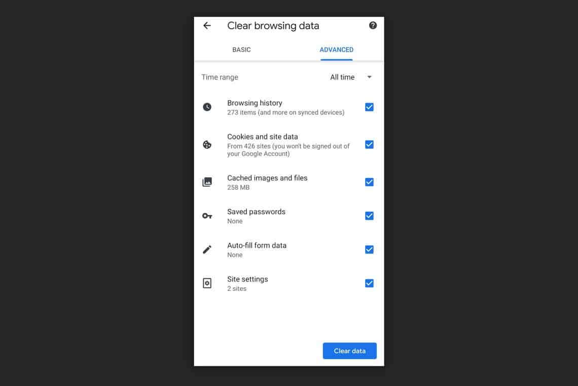 Google Chrome Mobile Browser Settings